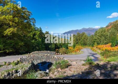 Ashness avec pont massif Skiddaw dans la distance, Borrowdale, Lake District, Cumbria, Royaume-Uni Banque D'Images