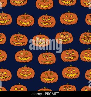 Dessinés à la main, jack-o-lantern halloween background seamless pattern - Illustration de Vecteur