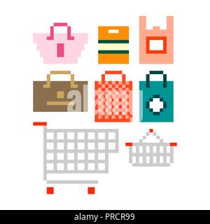 Sacs shopping pixel art vector set pour vendredi noir, et d'autres conceptions de la promotion de la boutique Illustration de Vecteur