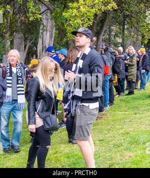 West Coast Eagles et fans de Collingwood et de supports à 2018 AFL Grand Parade Finale, Victoria de Melbourne en Australie. Banque D'Images