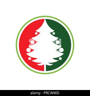 Arbre de Noël rouge vert Cercle Pin Symbole vecteur modèle de conception de logo graphique Illustration de Vecteur