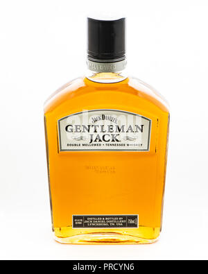 Une bouteille de Jack Daniel's Gentleman Jack adouci double Tennessee whiskey. Banque D'Images