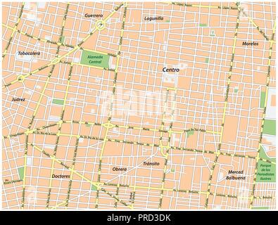 Centre historique de Mexico City vector plan des rues. Illustration de Vecteur