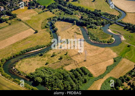 Vue aérienne de la rivière sinueuse, Lippe, Lippeauen entre Dolberg et Hamm-Uentrop, réserve naturelle, Dolberg, Ahlen, Ruhr Banque D'Images