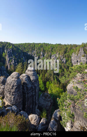 L'Europe, l'Allemagne, la Saxe, le Parc National de la Suisse Saxonne, belvédère Bastei Banque D'Images