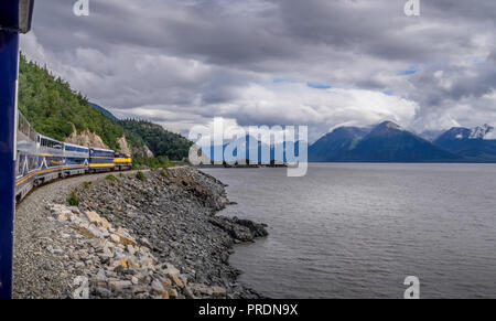 Whittier, en Alaska. USA - Aug 15, 2018. Chemins de fer de l'Alaska train à destination de Whittier Banque D'Images