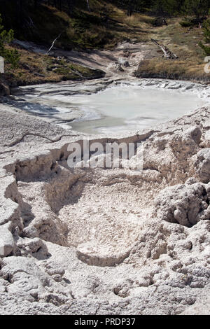 Les artistes Paintpots, une piscine à bulles de boue chaude, au sud de Norris Geyser Basin dans le Yellowstone Nat. Park, Wyoming. Banque D'Images