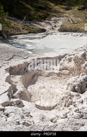 Les artistes Paintpots, une piscine à bulles de boue chaude, au sud de Norris Geyser Basin dans le Yellowstone Nat. Park, Wyoming. Banque D'Images