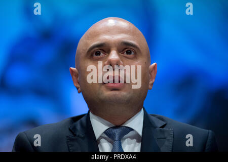 Birmingham, UK. 1er octobre 2018. Sajid Javid, Secrétaire d'Etat pour le ministère de l'intérieur et député conservateur de Bromsgrove, prend la parole lors du spectateur et Sky marge intitulé Comment La Grande-Bretagne est ouvert ?, à la conférence du parti conservateur à Birmingham. © Russell Hart/Alamy Live News. Banque D'Images