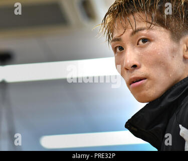 Yokohama, Kanagawa, Japon. 28 Sep, 2018. Naoya Inoue : Boxe Naoya Inoue du Japon réagit au cours d'une séance d'entraînement à Ohashi médias Sport Boxe à Yokohama, Kanagawa, Japon . Credit : Hiroaki Yamaguchi/AFLO/Alamy Live News Banque D'Images