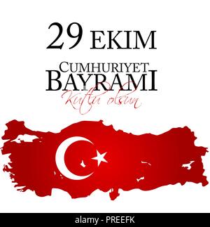 29 Ekim Cumhuriyet Bayrami kutlu olsun. Traduction : 29 octobre Journée de la République de Turquie et la Fête nationale turque, Happy Holiday Illustration de Vecteur