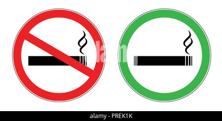 Fumeurs et non fumeurs le symbole rouge et vert pour les espaces publics autorisés et interdits vector illustration Illustration de Vecteur