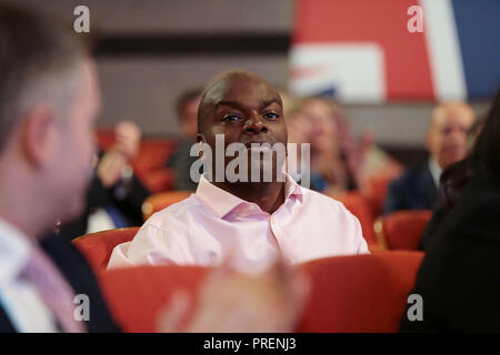 Shaun Bailey, qui est le candidat conservateur pour la prochaine élection du maire de Londres, dans l'auditoire lors de la conférence annuelle du parti à l'International Convention Centre, Birmingham. ASSOCIATION DE PRESSE Photo. ASSOCIATION DE PRESSE Photo. Photo date : mardi 2 octobre 2018. Voir histoire de PA principal conservateur. Crédit photo doit se lire : Aaron Chown/PA Wire Banque D'Images