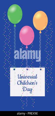 Enfants universelle 24. Concept d'une maison sociale. Les ballons de l'air gardé la feuille de l'ordinateur portable de l'école dans une cage, sur laquelle le nom de l'eve Illustration de Vecteur