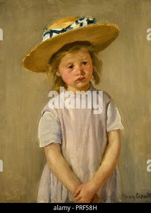 Mary Cassatt - enfant dans un chapeau de paille C.1886 Banque D'Images