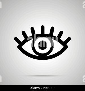 Ouvrez les yeux à pupille et signe les cils, simple icône noire avec ombre Illustration de Vecteur