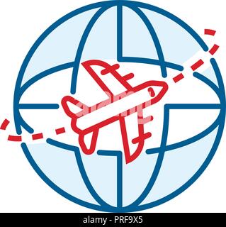 Livraison de l'air à l'échelle mondiale, l'icône de style contour Illustration de Vecteur