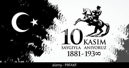 Saygilarla aniyoruz 10 kasim. La traduction du turc. Le 10 novembre, de respect et de se souvenir.. Illustration de Vecteur