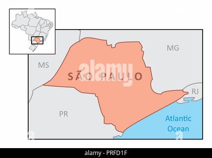 Carte de l'Etat de Sao Paulo et son emplacement sur le territoire brésilien Illustration de Vecteur