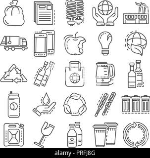 Recycle icon set style du contour, Illustration de Vecteur