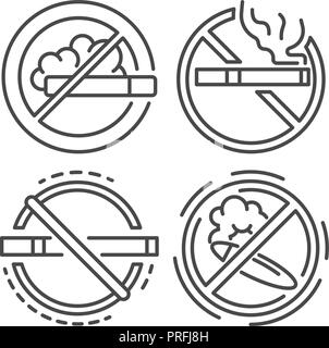 No Smoking sign icon set style du contour, Illustration de Vecteur