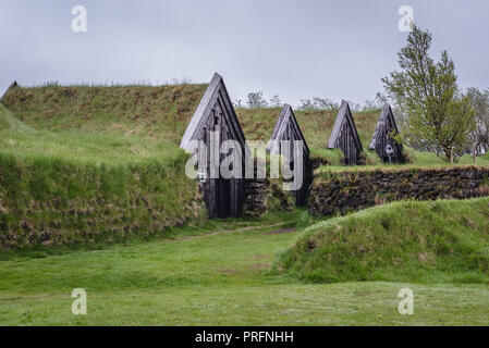 Dans les bâtiments de ferme historique Keldur Turf House Museum dans la partie sud de l'Islande Banque D'Images