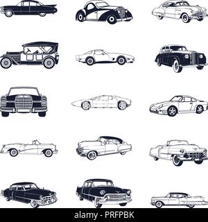 Ensemble de vieux vintage car isolé sur fond blanc Illustration de Vecteur