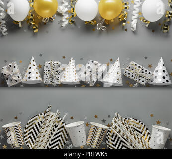 Boîtes cadeaux Ballons,coupe,et de la paille pour anniversaire ou aux fêtes décoration Banque D'Images