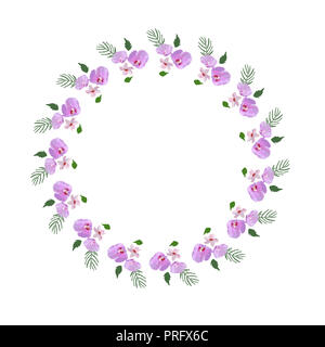 Couronne de fleurs d'hibiscus, des fleurs et des feuilles à la main. Colorful vector illustration Banque D'Images