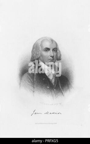 Portrait gravé de James Madison, le quatrième président des États-Unis et membre du Congrès continental, un homme d'État américain et père fondateur de la Virginie, 1843. À partir de la Bibliothèque publique de New York. () Banque D'Images