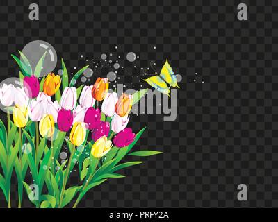 Fleurs et paysage papillon noir sur fond transparent Illustration de Vecteur