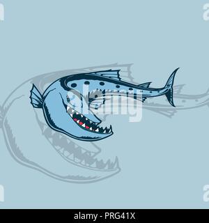 Cartoon monstres marins. Shark isolé sur fond blanc Illustration de Vecteur