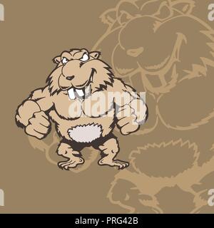 Peur de la souris brune, forte d'illustration vectorielle, caricature de rat Illustration de Vecteur