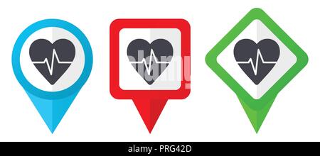 Pinceau rouge, bleu et vert pointeurs vecteur d'icônes. Ensemble de points de repères colorés isolé sur fond blanc facile à modifier. Illustration de Vecteur