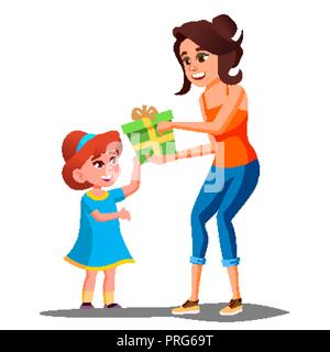 Happy Girl reçoit des dons de parents vecteur. Illustration isolé Illustration de Vecteur