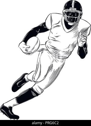 Croquis dessinés à la main de joueur de rugby en noir isolé sur fond blanc. Dessin de style vintage détaillées. Vector illustration Illustration de Vecteur