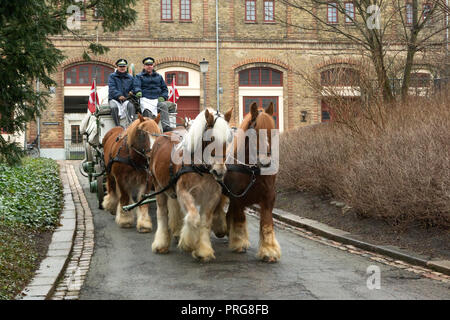 Projet de projet de lourds chevaux travaillant au Jutland rares brasserie Carlsberg historique, Copenhague, Danemark Banque D'Images