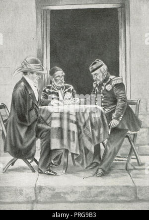Conseil de guerre entre Lord Raglan, Omar Pacha et le général Pélissier sur le matin de la prise du mamelon, 7 juin 1855, au cours de la guerre de Crimée Banque D'Images
