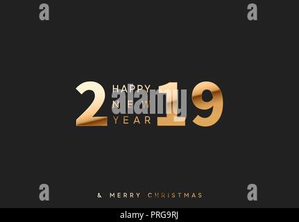 Bonne année 2019. Nombre d'or, l'illustration de fête sur fond noir. Illustration de Vecteur