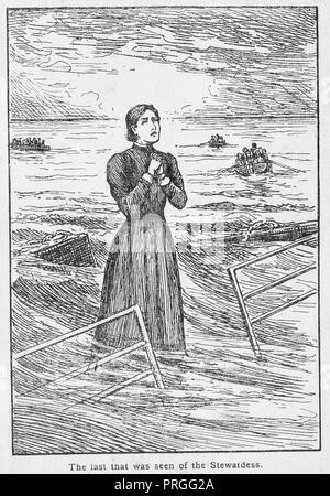 1899 Illustration de l'épave du 'Stella' sur les Casquets Rocks, Channel Islands - veuve, Mme Mary Ann Rogers, hôtesse de l'héroïne et de sauvetage, qui est descendu avec le bateau à vapeur à double vis - Le navire a été nommé le Titanic du Chanel Islands - Liverpool Anglican Cathedral a choisi Marie comme vingt l'un des "noble" pour les femmes représentées dans les vitraux. Elle est représentée dans sa fenêtre aux côtés de Grace Darling et Elizabeth Fry. Banque D'Images