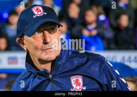 Ipswich, Suffolk, UK. 2 octobre, 2018. 2 octobre 2018, Portman Road, Ipswich, Angleterre ; Sky Bet Championship Ipswich Town v Middlesbrough ; Tony Pulis manager de Middlesbrough Crédit : Georgie Kerr/Nouvelles Images, la Ligue de Football anglaise images sont soumis à licence DataCo Crédit : News Images /Alamy Live News Banque D'Images