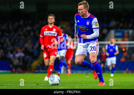 Ipswich, Suffolk, UK. 2 octobre, 2018. 2 octobre 2018, Portman Road, Ipswich, Angleterre ; Sky Bet Championship Ipswich Town v Middlesbrough ; Freddie Sears (20) d'Ipswich sur la balle. Credit : Georgie Kerr/Nouvelles Images, la Ligue de Football anglaise images sont soumis à licence DataCo Crédit : News Images /Alamy Live News Banque D'Images