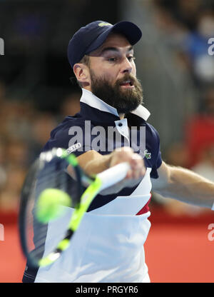 1 octobre 2018, Tokyo, Japon - Benoit Paire de France renvoie la balle contre Kei Nishikori du Japon pendant la deuxième tour de l'Open de tennis championships Rakuten Japon à Tokyo le mercredi, Octobre 3, 2018. Nishikori a défait Paire 6-3, 7-5. (Photo par Yoshio Tsunoda/AFLO) LWX -CDA -- Banque D'Images