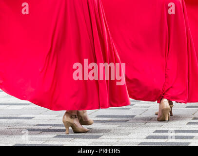 Flamenco dancer wearing red dress. Banque D'Images