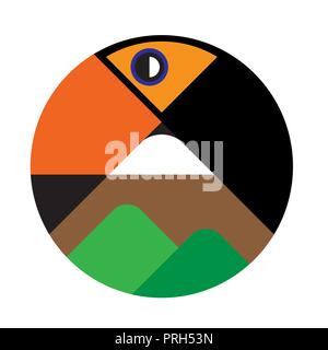 Courbes stylisées toucan oiseau avec logo montagnes Illustration de Vecteur