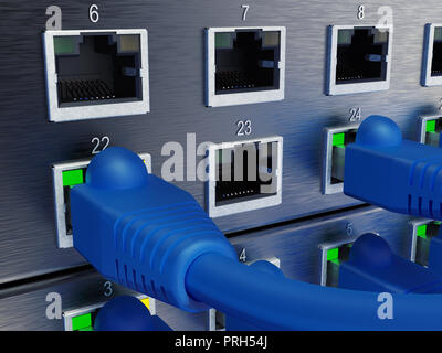 Serveur de réseau de bord et de l'interrupteur, câble de raccordement dans le centre de données, 3D Rendering Banque D'Images