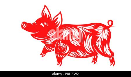 Signe du Zodiaque chinois de l'année Cochon, Bonne Année 2019 Illustration de Vecteur