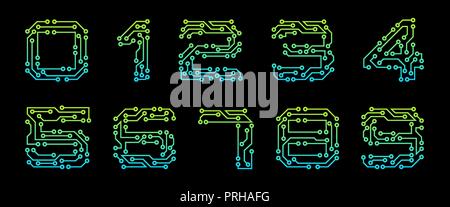 Pour définir les numéros réalisés dans la texture du circuit, des chiffres isolé sur fond noir Illustration de Vecteur