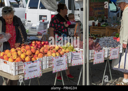 Au stand du marché de fruits biologiques, Mountain View, California, USA Banque D'Images