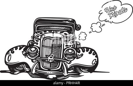 Vector retro clipart voiture hotrod cartoon Illustration. Classic vintage car Illustration de Vecteur